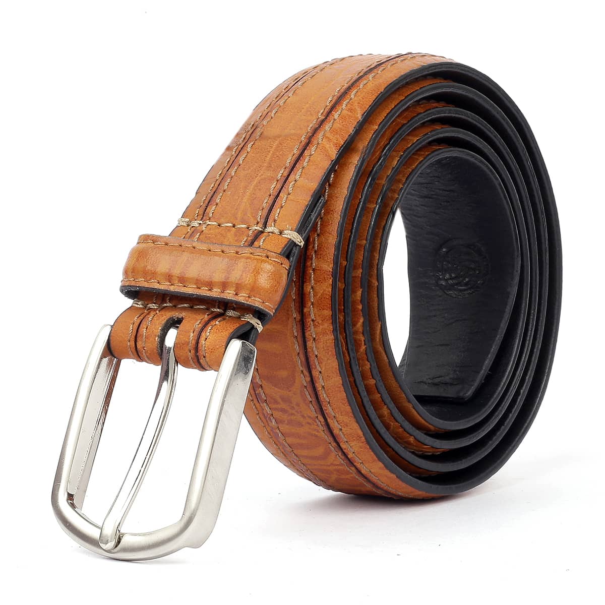 Bacca Bucci Men's Smooth Grain Leather with Croco Embossed Belt - Image 4
