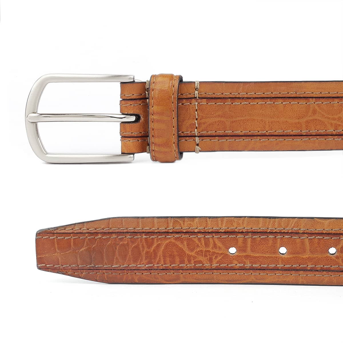 Bacca Bucci Men's Smooth Grain Leather with Croco Embossed Belt - Image 5