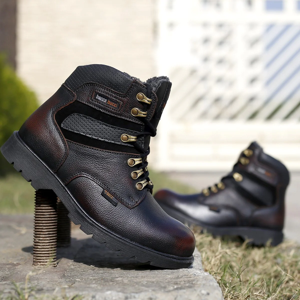 Bacca Bucci 6 Inches Steel Toe Cap Genuine Leather Boots with Fur - Image 14